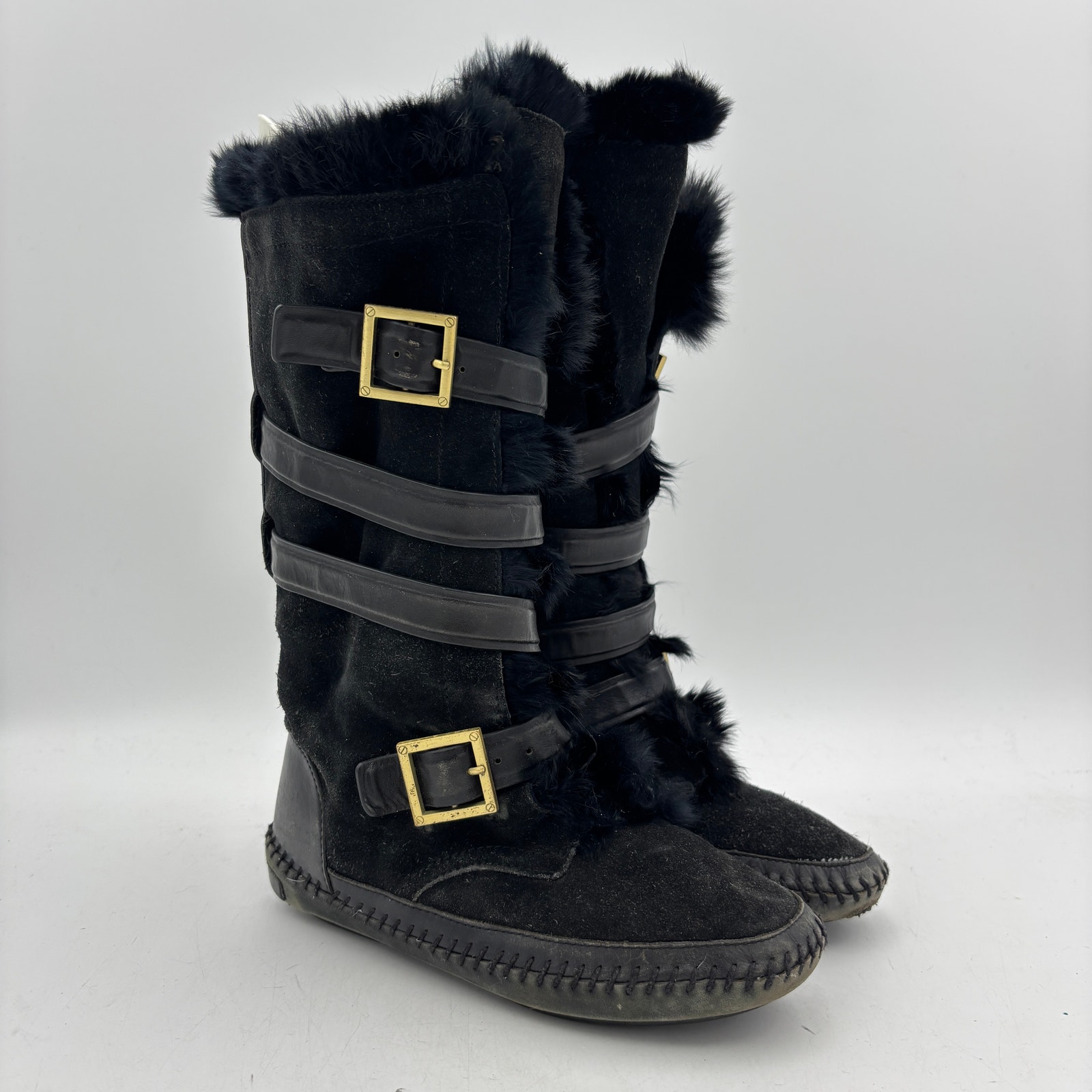 Tory Burch Jaden Rabbet Fur Suede Moccasin Boots Women's 8